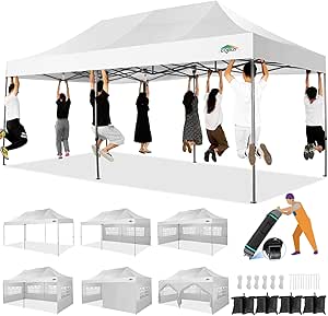 COBIZI 10x20 Heavy Duty Pop-up Canopy Tent with Sidewalls, Waterproof Outdoor Wedding Party Tent, White