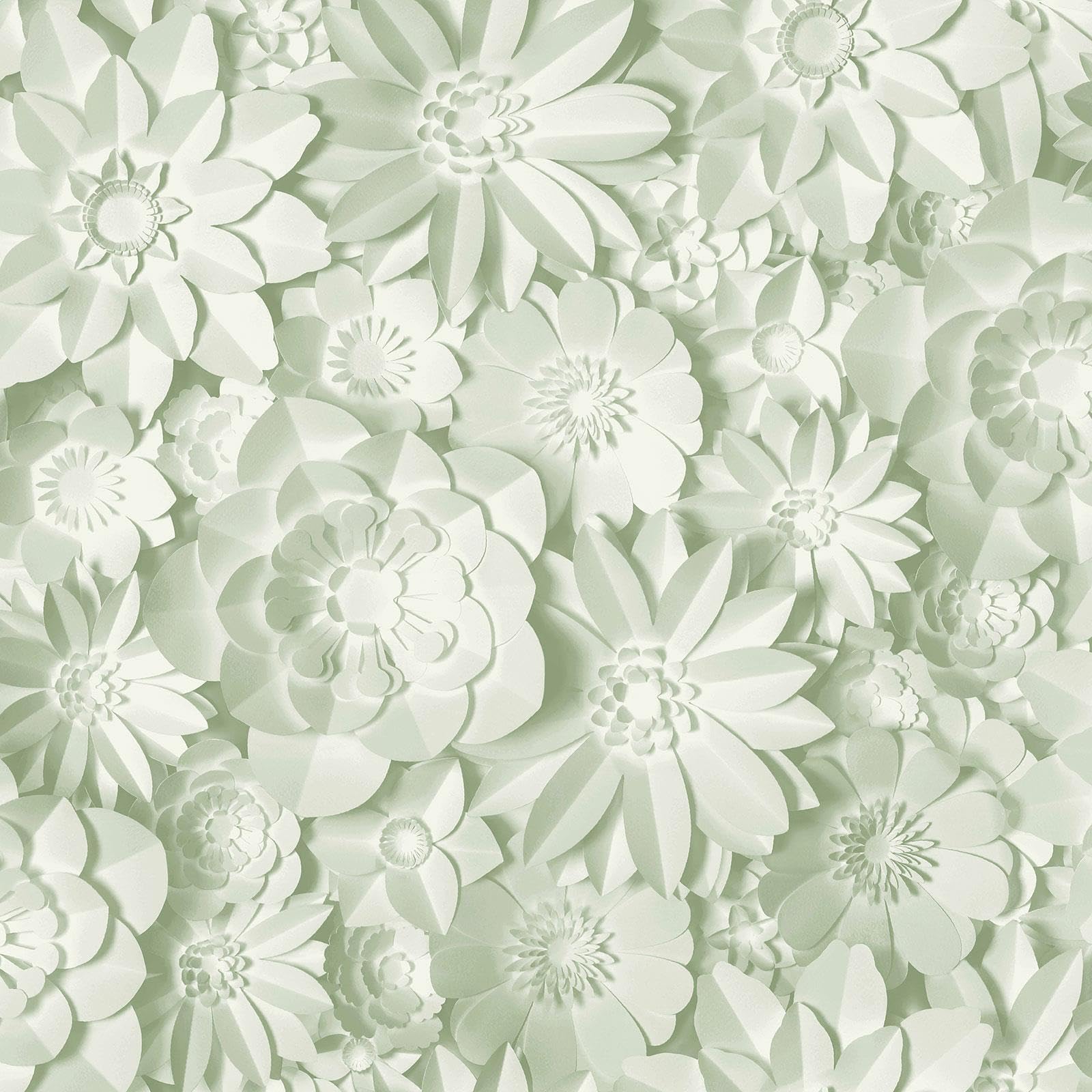 World of Wallpaper Dimensions Floral 3D Effect Large Floral Themed Wallpaper for Bedrooms, Living Rooms, Nurseries Wallcovering in Light Sage Green WOW43755