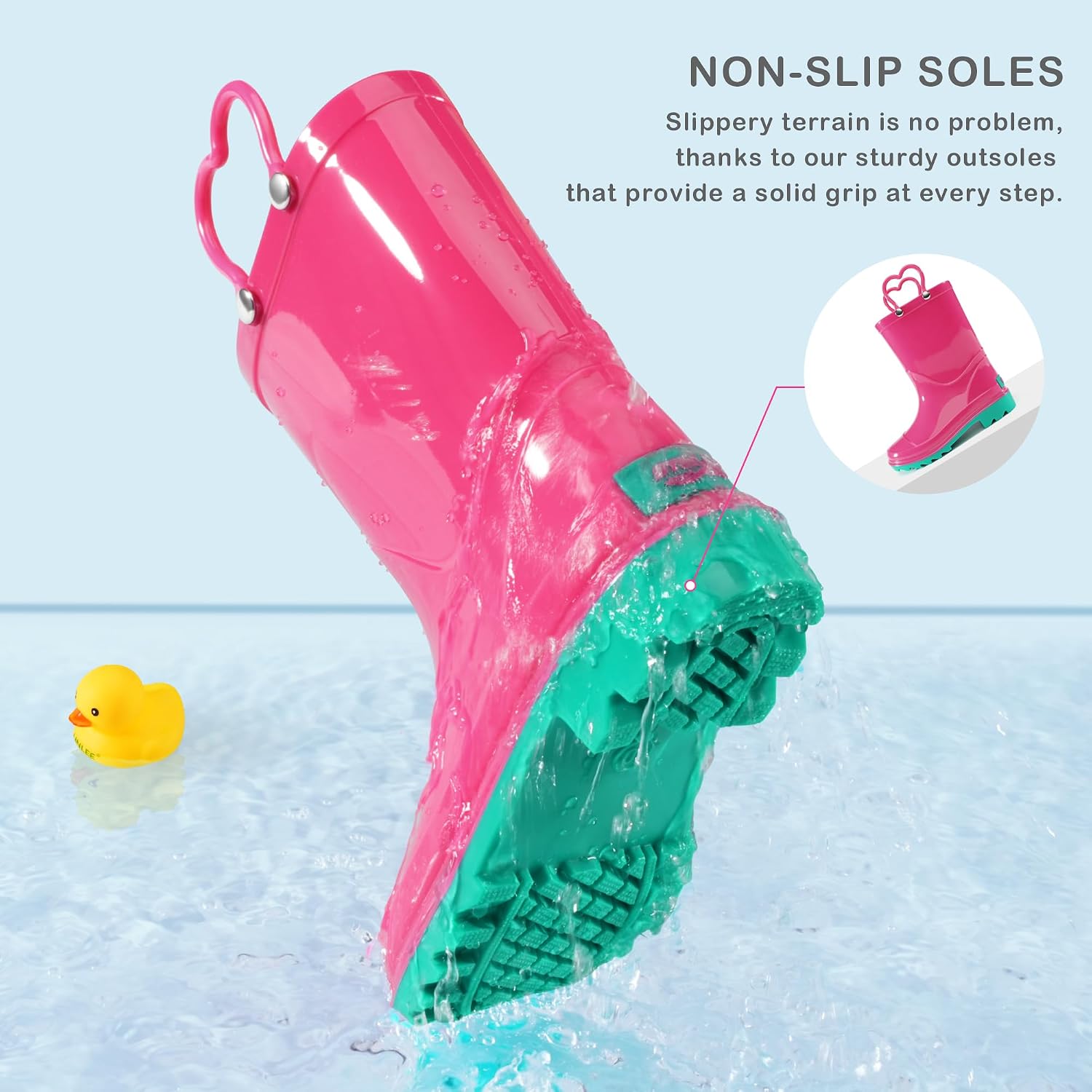 Stelle Girls Waterproof Rain Boots, Lightweight Toddler Kids Boys Boots with Easy-On Handles, Non-Slip Sole Outdoor Play