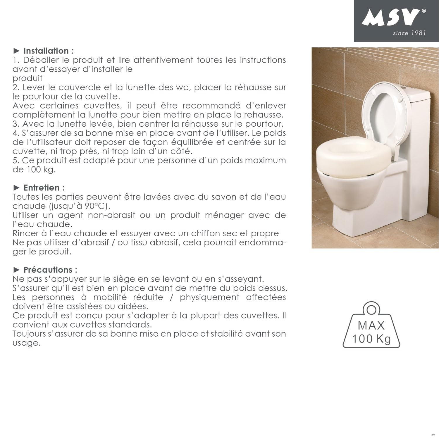 MSV WC Sitzerhöhung Toilettensitzerhöhung Toilettenaufsatz Toilettensitz 100kg belastbar, Weiß