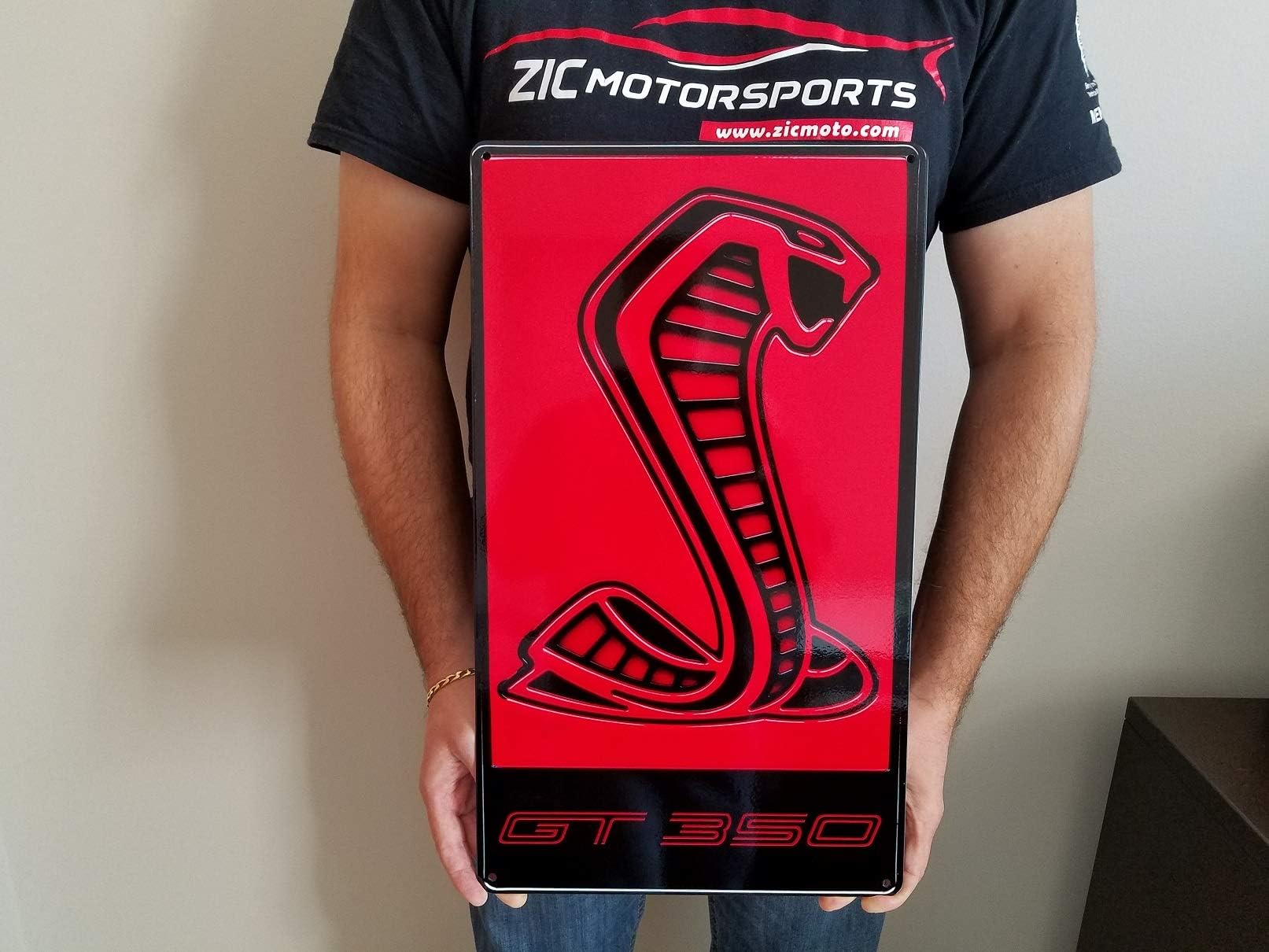 ZIC Motorsports Shelby Cobra GT350R Red Badge Emblem Heavy Duty Metal Garage Wall Sign - 20" X 12"