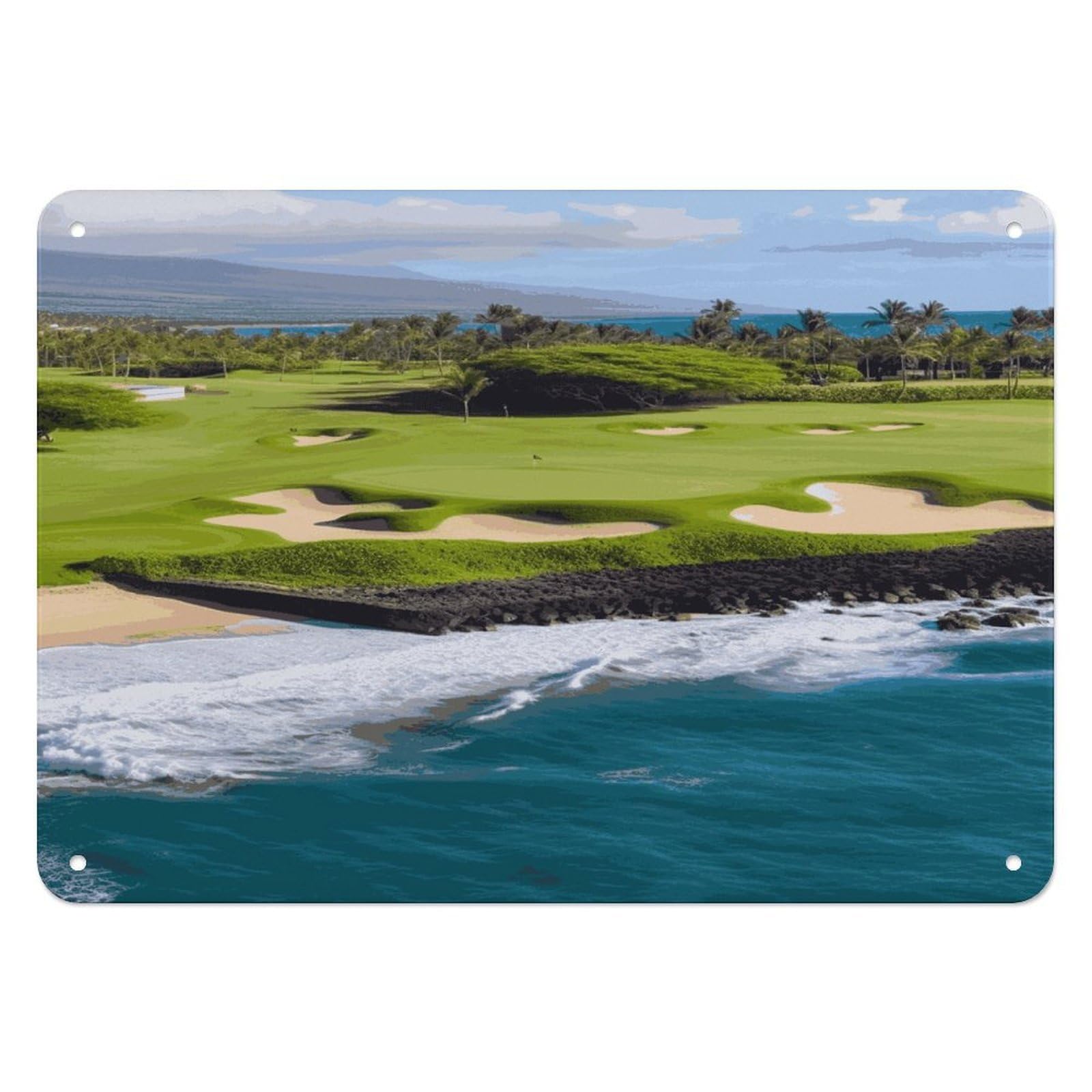 Btcowzrv Style Hawaii Beach Golf Course Metal Sign, 5.5" X 7.9" Tin Wall Decor, Wall Art Plaques For Home Wedding Decor Room Living Room Decoration