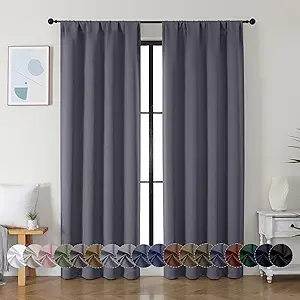 Simplebrand Ava Grey Blackout Curtains for Bedroom 72 Inch Length 2 Panels Set, Privacy Thermal Insulated Rod Pocket Door Window Curtains for Patio French Door Front Door, W40 x L72 Inch, Grey