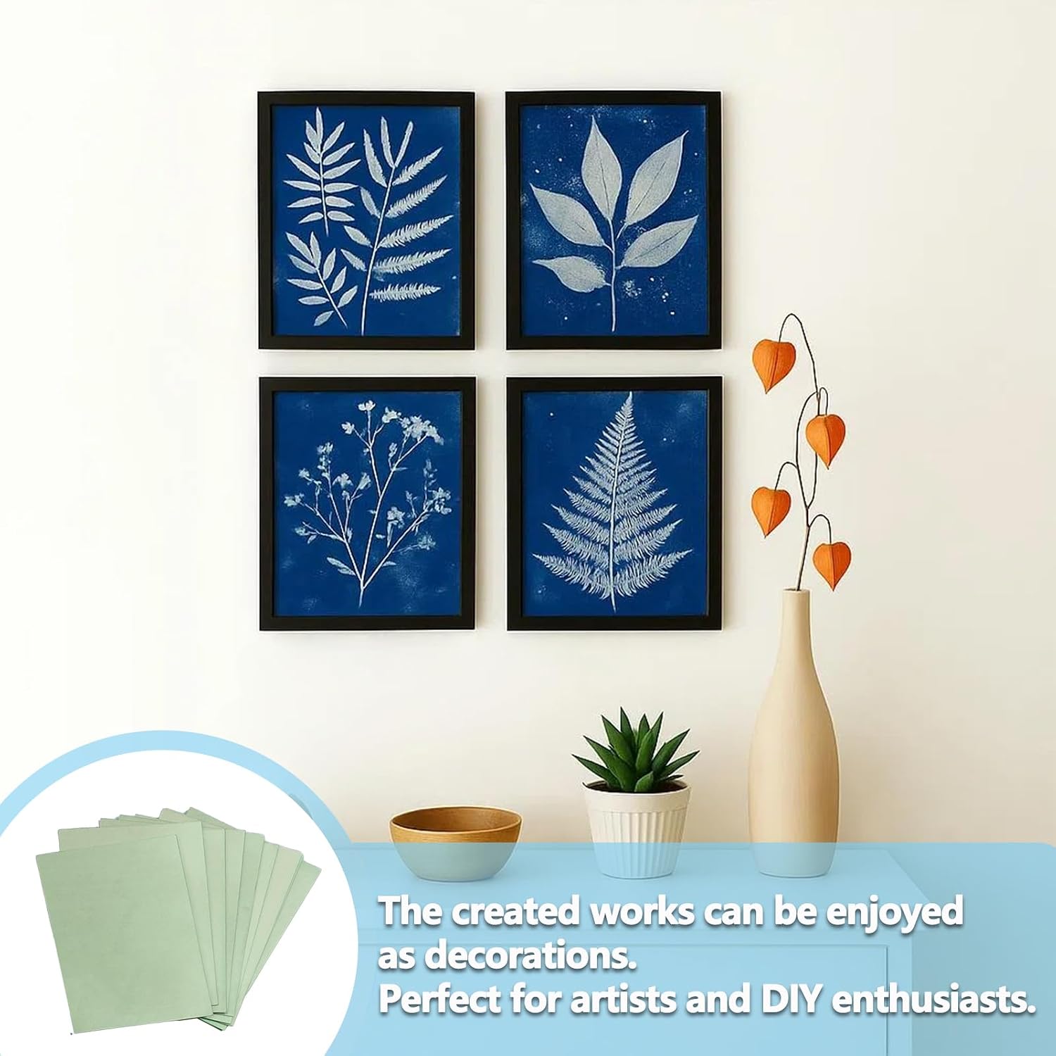 Mecefeno Cyanotype Paper Kit, Sun Print Paper Cyanotype Sun Printing Sheets Kit 5.8 x 8.3 Inch High Sensitive Nature Solar Activated Art Sheets for DIY Arts Crafts Project - 12 Sheets