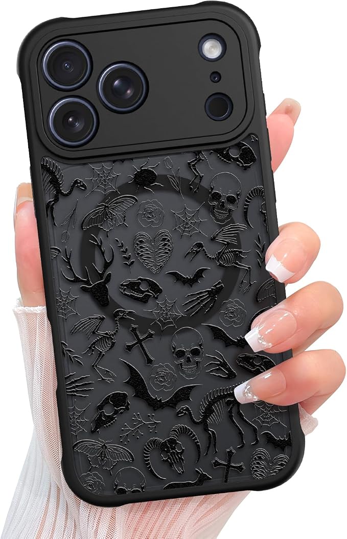 KANGHAR Magnetic Designed for iPhone 17 Pro Max Case, Black Goth Skull