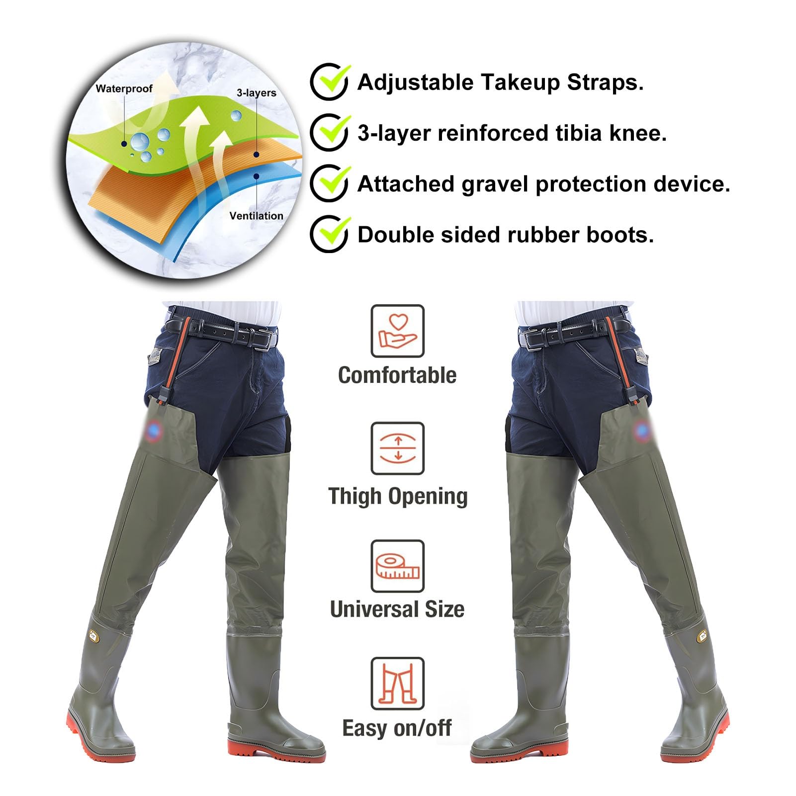 Waders hip Stivali Leggeri Senza Perdite, Stivali Robusti con Suola Spessa Oxford, Per La Caccia E La Pesca Nelle Paludi