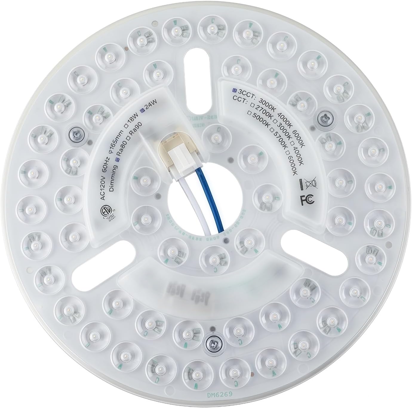 6.5" LED Ceiling Fan Light Retrofit Kit, 24W, 2880LM, 3CCT 3000K 4000K 6000K Adjustable, 120V, ETL, Dimmable, for Ceiling Fan Light Replacement, Living Room