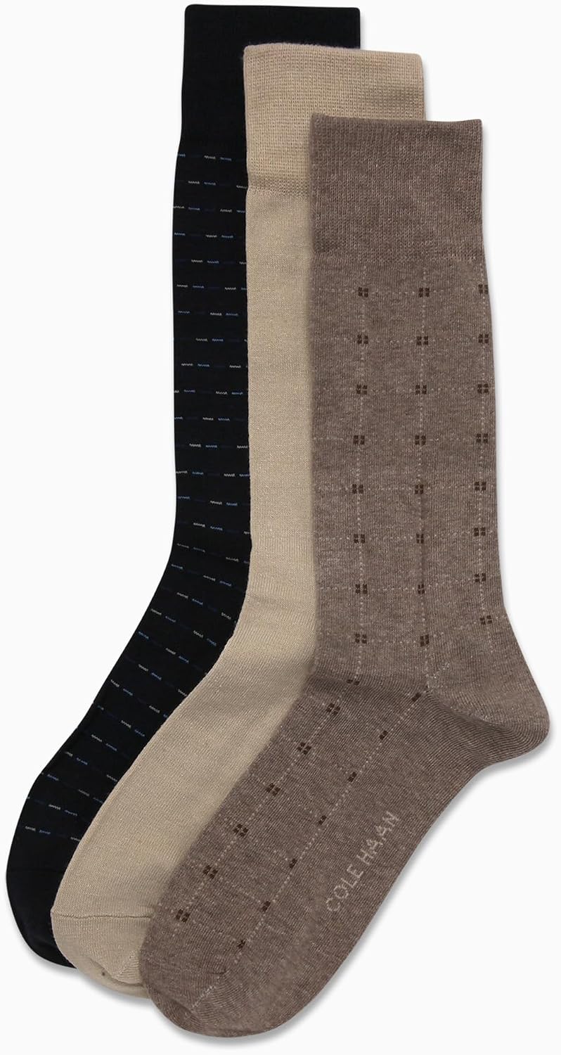 Cole Haan Mens Dress Socks - 3 Pack Soft Cotton Crew Sock - Breathable Formal Dress Work Socks for Men (Sizes: 7-12)