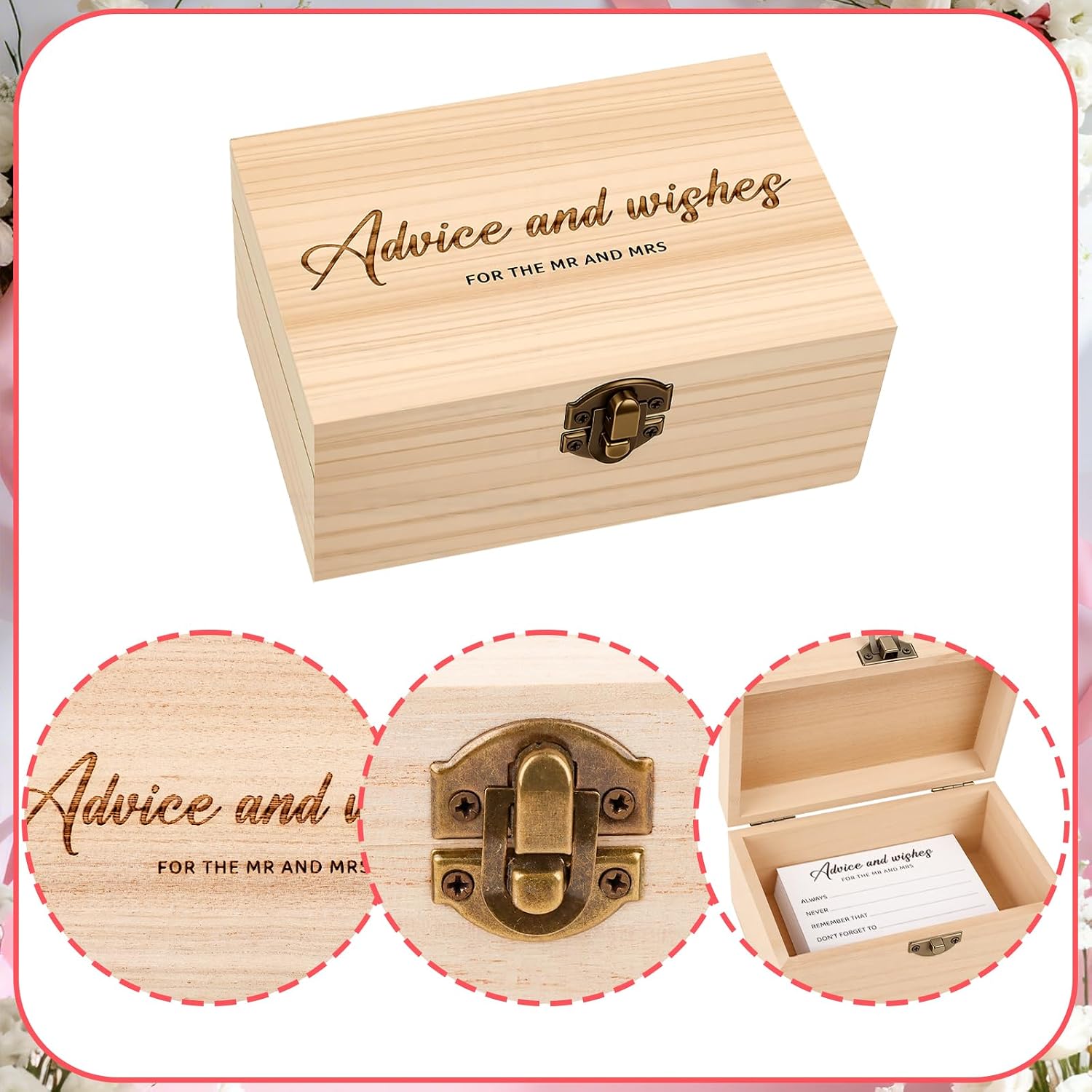 Advice And Wishes for The Mr And Mrs - 50 Pcs Minimalism Wedding Advice Cards with Wooden Box, White Groom And Bride Shower Advice Cards for Bridal Shower,Wedding Party Game Decorations Supplies