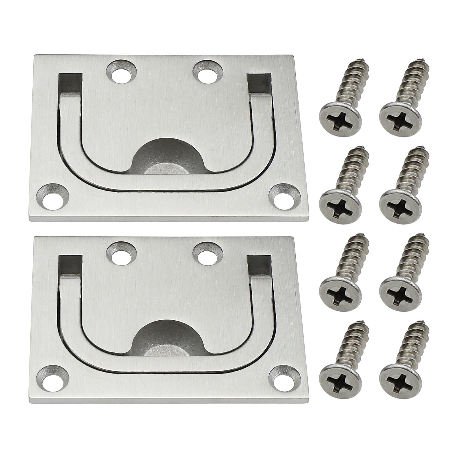 Be In Your Mind Silver 2Pcs 304 Stainless Steel Boat Ring Hatch Pull Flush Recessed Lift Handle With Fixing Screws For Cabinet Locker Marine Yacht Boat