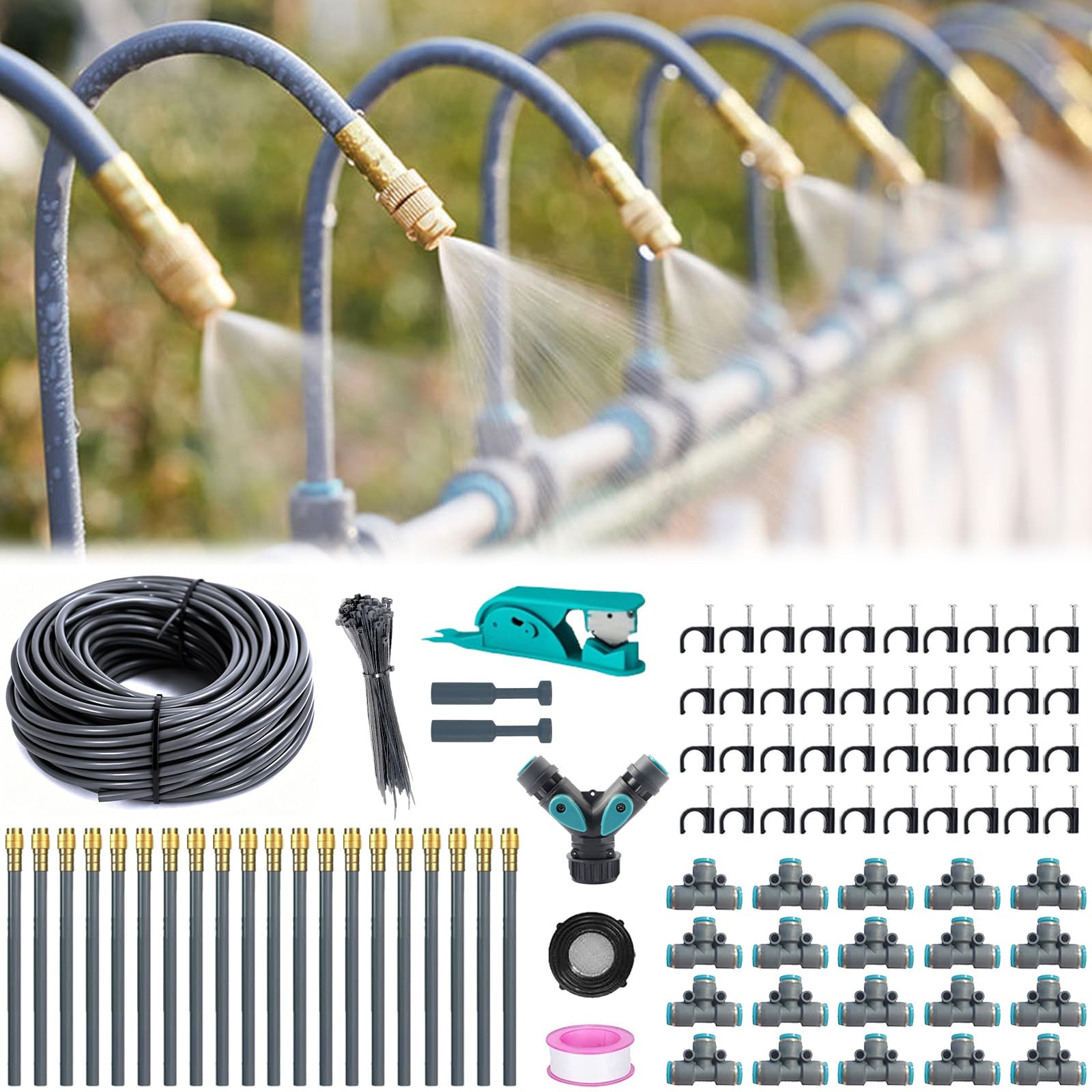 360° Curved Garden Automatic Irrigation System,127 Pièces Systeme Irrigation Jardin 30M,Kit D'irrigations de Brouillard,pour Paysage,Serre,lit de Fleurs et Plantes de Terrasse