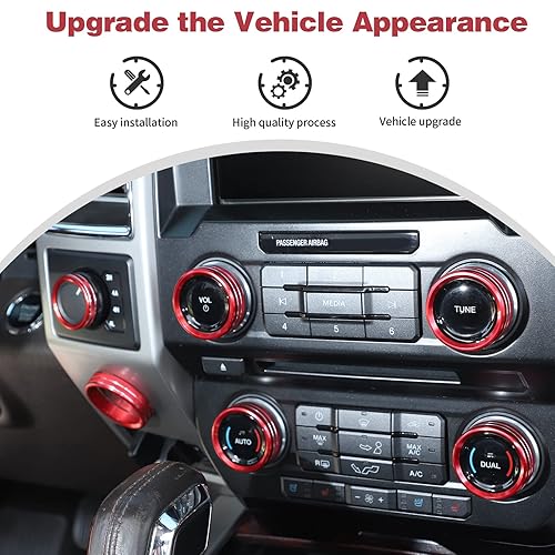 Miniatura 2 de CheroCar Cubierta de la perilla del interruptor de los faros delanteros 4WD VOL, accesorios internos compatibles con Ford F150 XLT 2015-2020 (rojo)