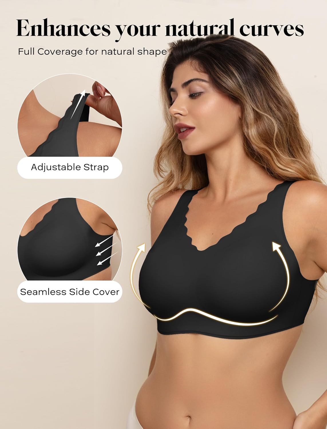 COMFELIE Wireless Bra Seamless Comfort Everyday Bra for Women, Breathable Seamless Bra with Scallop Edges - Image 3