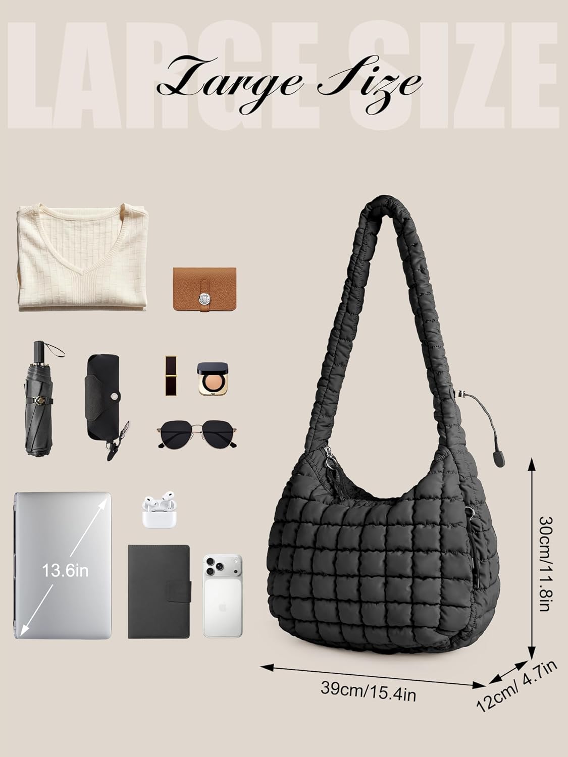 Puffer Quilted Tote Bag for Women Nylon Crossbody Bags Puffy Purse Hobo Large Shoulder Bag Trendy - Image 5