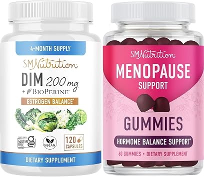 Menopause Support Gummies Plus 200mg DIM Supplement for Enhanced Estrogen Balance for Women | Vegetarian Gluten Free Hormone Balance Gummies 30 Servings & Diindolylmethane Capsules 120 Servings