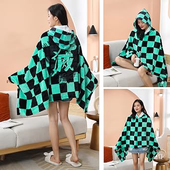 Demon Slayer Hooded Blanket, Anime Cosplay Fleece Coat Cloak Cape Unisex 100 x 150 cm