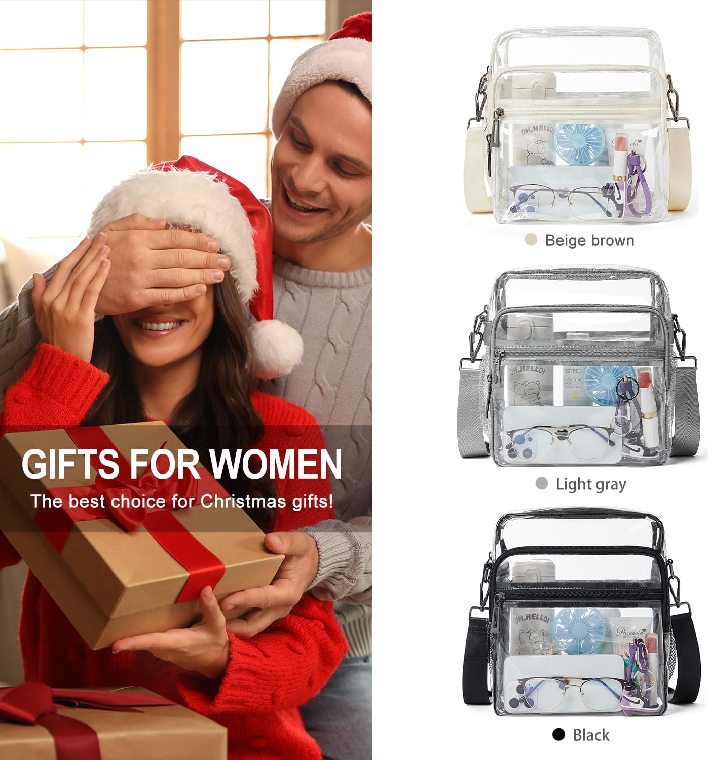 Clear Bag for Stadium Events 12x6x12 Clear Purse with 3-Zipper Pockets Crossbody Handbag Tote for Concerts Sports - Image 2