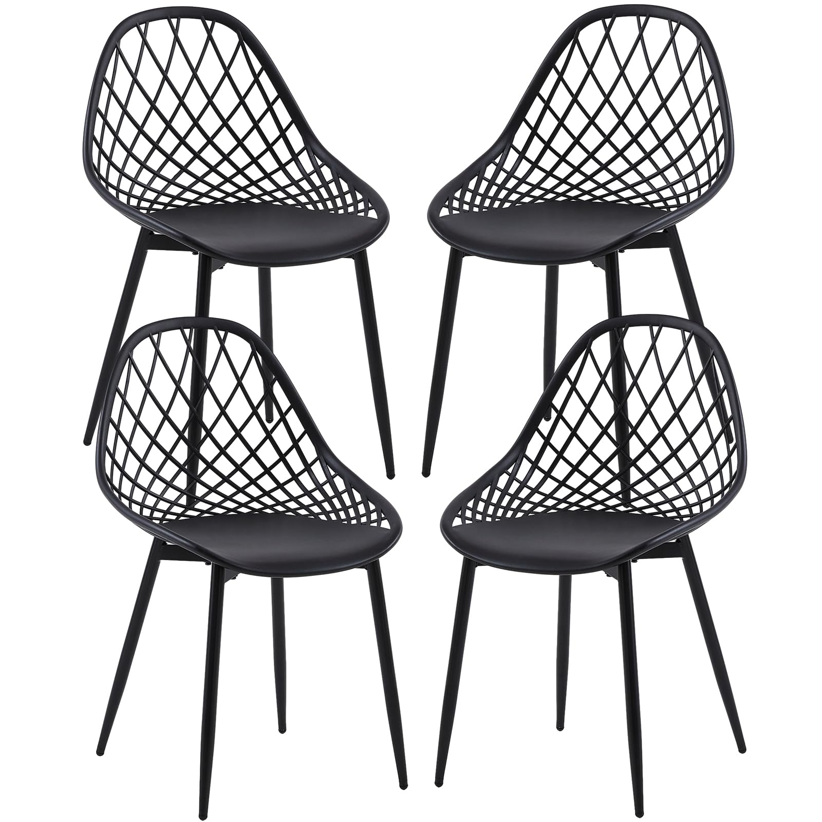 Silla de Comedor (4 Unidades, con Patas de Metal, Respaldo ergonómico, para Comedor, Sala de Estar, Cocina y Dormitorio, Color Negro