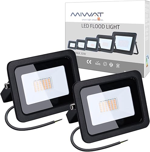 Miniatura 1 de MIHEAL Luz de inundación LED de 110 V (paquete de 2) de 30 W, blanco cálido (2700 K), IP68 luces de seguridad superbrillantes, reflector al aire