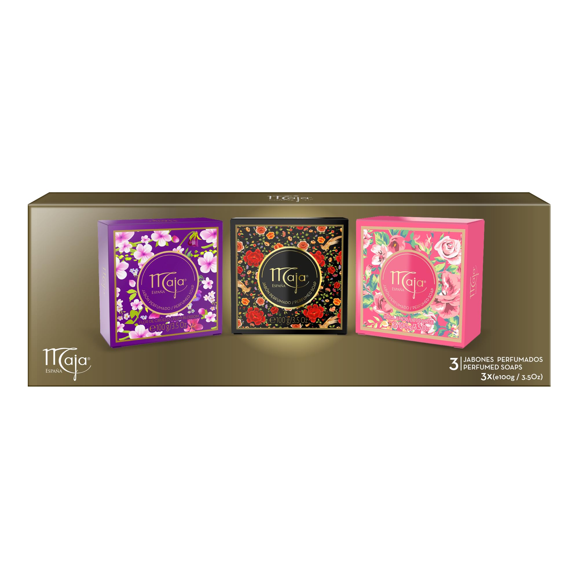 Maja Pack Regalo 3 Jabones 100 g. (Aroma Clásico, Plum Blossom & Aqua Turquesa)