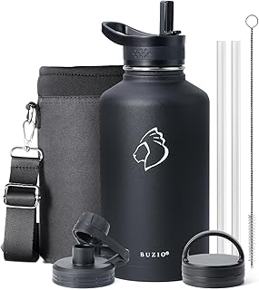 BUZIO 64 oz Water Bottle with Straw Lids, Stainless Steel Insulated Water Flask Jug, Half Gallon Canteen Metal Thermo Mug ... Price In India