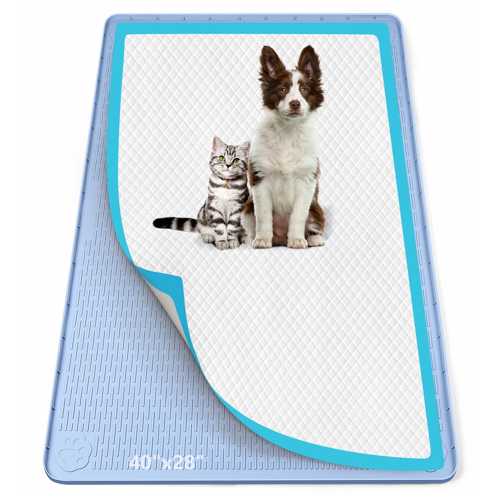 Bartuke Pee Pad Holder for Dogs, 40" x 28" Silicone Pee Tray Mat Leak-Proof, High Edge, No Spill Pet Pad Holder for Puppy, Cat, Rabbit, Dog Training Pads for Home Floor Protection (Blue)