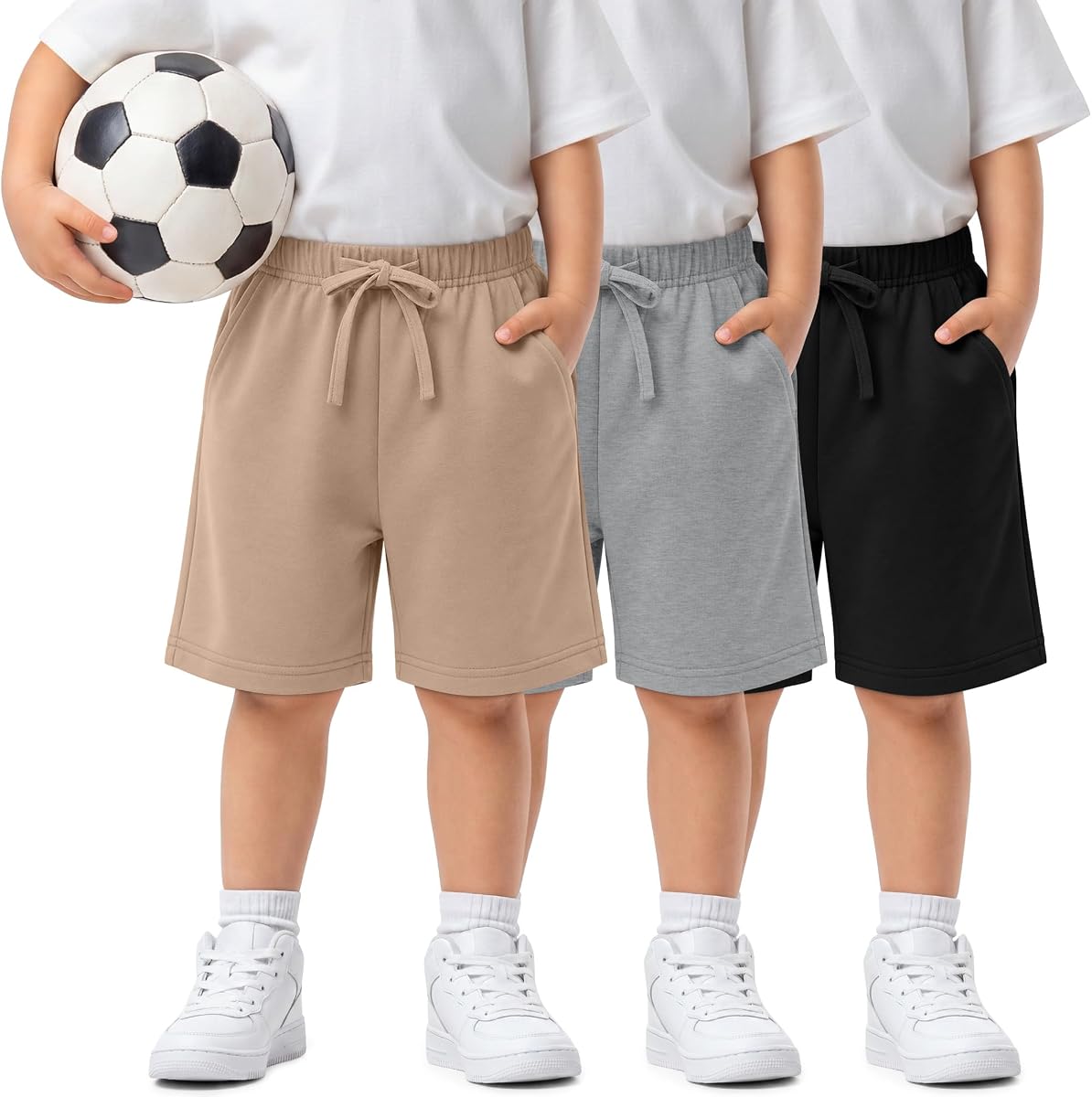 Oakgarden Paquete de 3 pantalones cortos para niños pequeños 18M-5T | Bermudas para bebé, pantalones cortos tipo jogging, pantalones cortos tipo cargo, con bolsillos