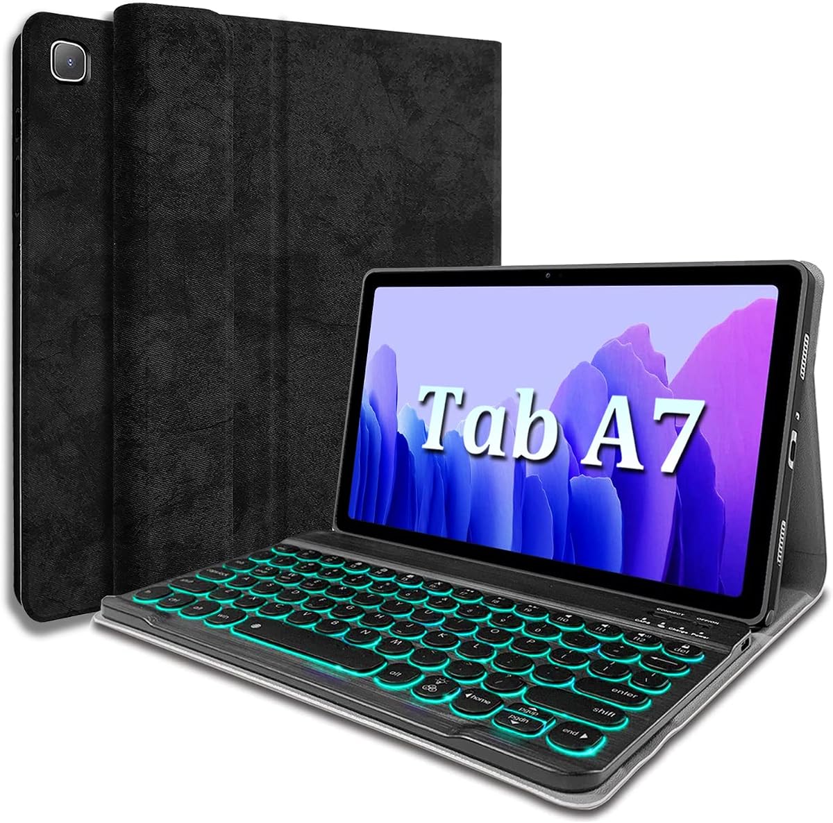 Backlit Keyboard Case for Samsung Galaxy Tab A7 10.4" 2020, 7 Colors Backlight Magnetically Detachable Wireless Keyboard & PU Folio Stand Cover Case for SM-T500, SM-T505, SM-T507 (Black)