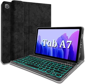 Backlit Keyboard Case for Samsung Galaxy Tab A7 10.4" 2020, 7 Colors Backlight Magnetically Detachable Wireless Keyboard & PU Folio Stand Cover Case for SM-T500, SM-T505, SM-T507 Black