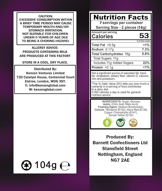 Barnetts - Mega Sour Candy Fruits 104g - Trendy Sweet Bags - Traditionally Handmade Sweets - Sour Coating Lasts 20 Seconds - Candies for Party Bag, Gift Hamper, or Hamper Box
