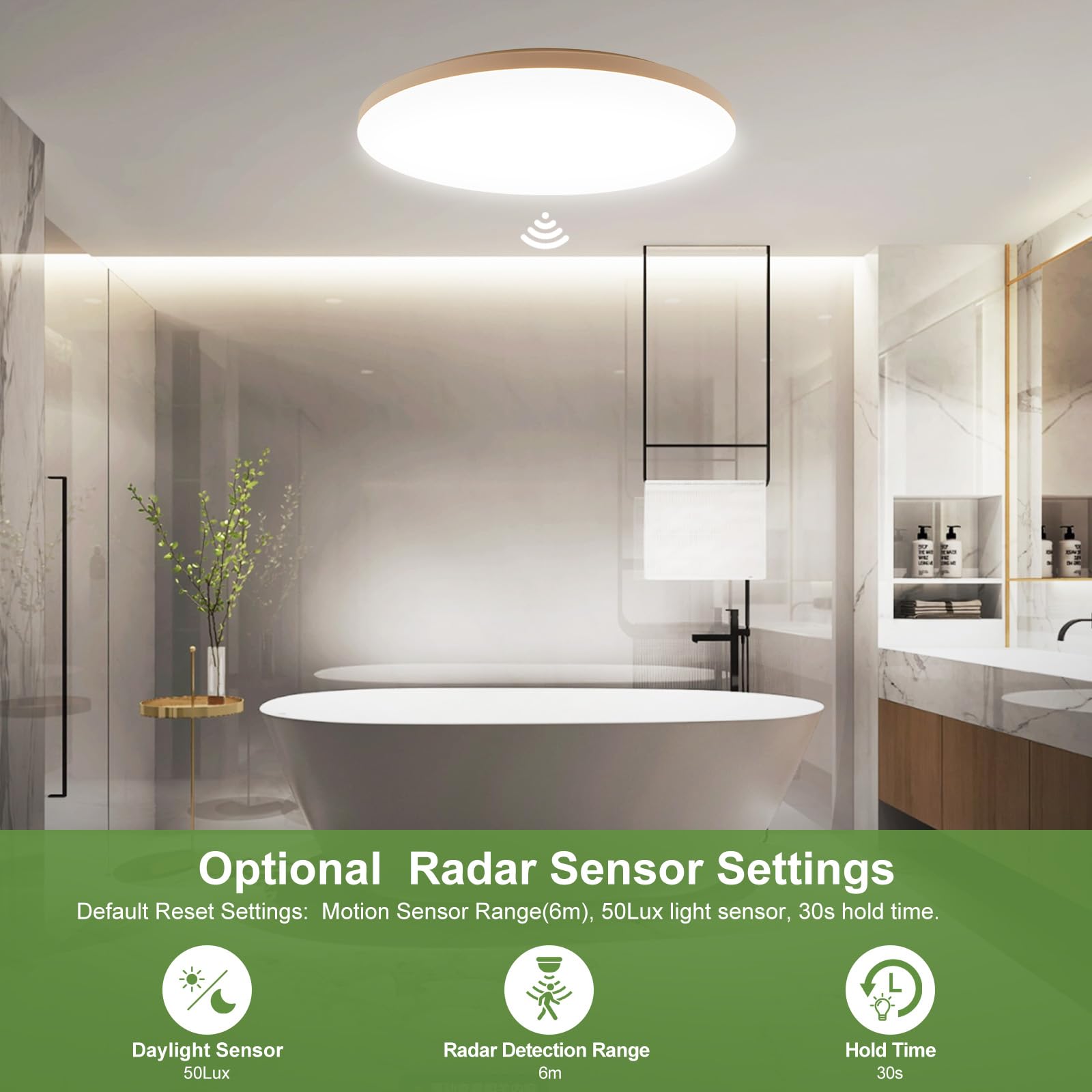 LEZOE Plafoniera LED con sensore di movimento, 24W 3250LM, 136lm/W, lampada da soffitto con sensore LED radar, 4000K, luce antiumidità per bagni, garage, scale, cantine, corridoi Ø35*5.7cm