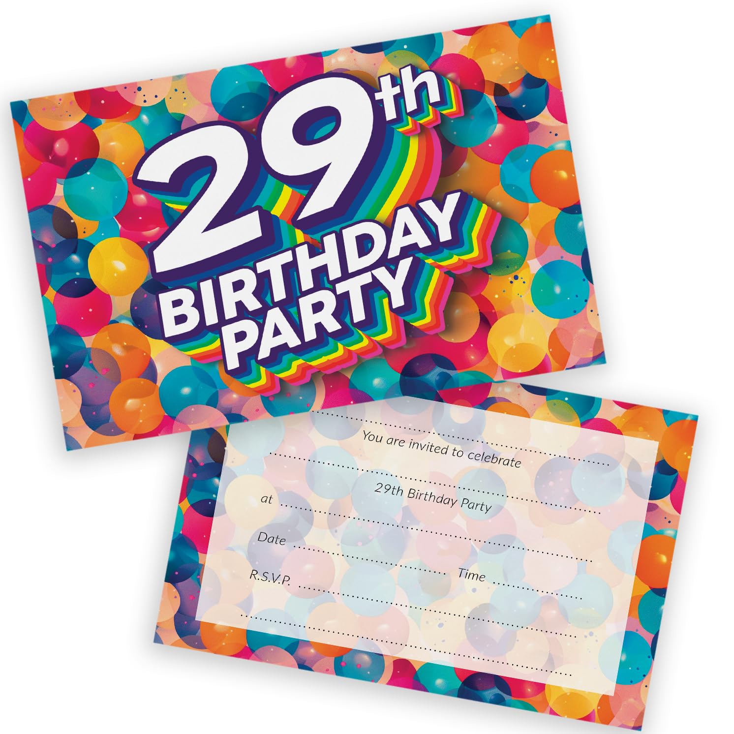 29th Birthday Party Invitations Men Women - Rainbow Balloons 36 Pack - Adults Birthday Invitations for Friends Family A6 Bday Party Invites Invitation Cards with Folding Envelopes