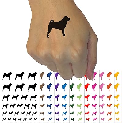 Shar-Pei Dog Solid Temporary Tattoo Water Resistant Fake Body Art Set Collection - White (One Sheet)
