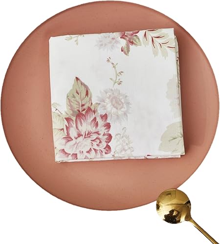 DaDalogy Bedding - Juego de 4 servilletas de algodón suave con diseño botánico de rosas de casa de campo con un toque de menta, preciosa decoración
