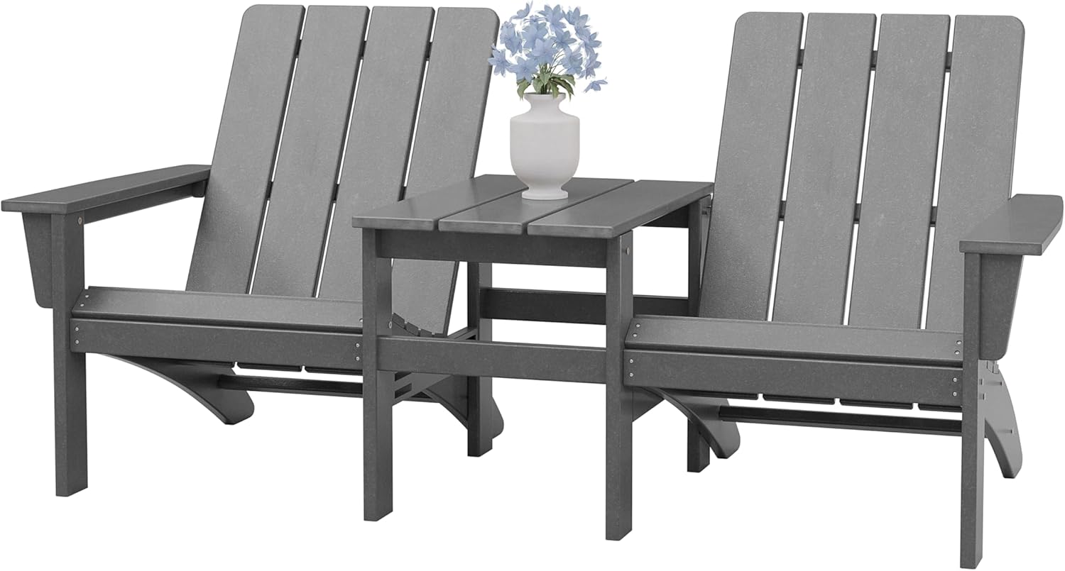 Kurapika Adirondack Lounge Chair Sofa Set of 2 PCS, Outdoor Chairs, Double Seat Chair with a Coffee Table, Widely Used for Patio, Lawn, Garden, Pool,Deck(Black)