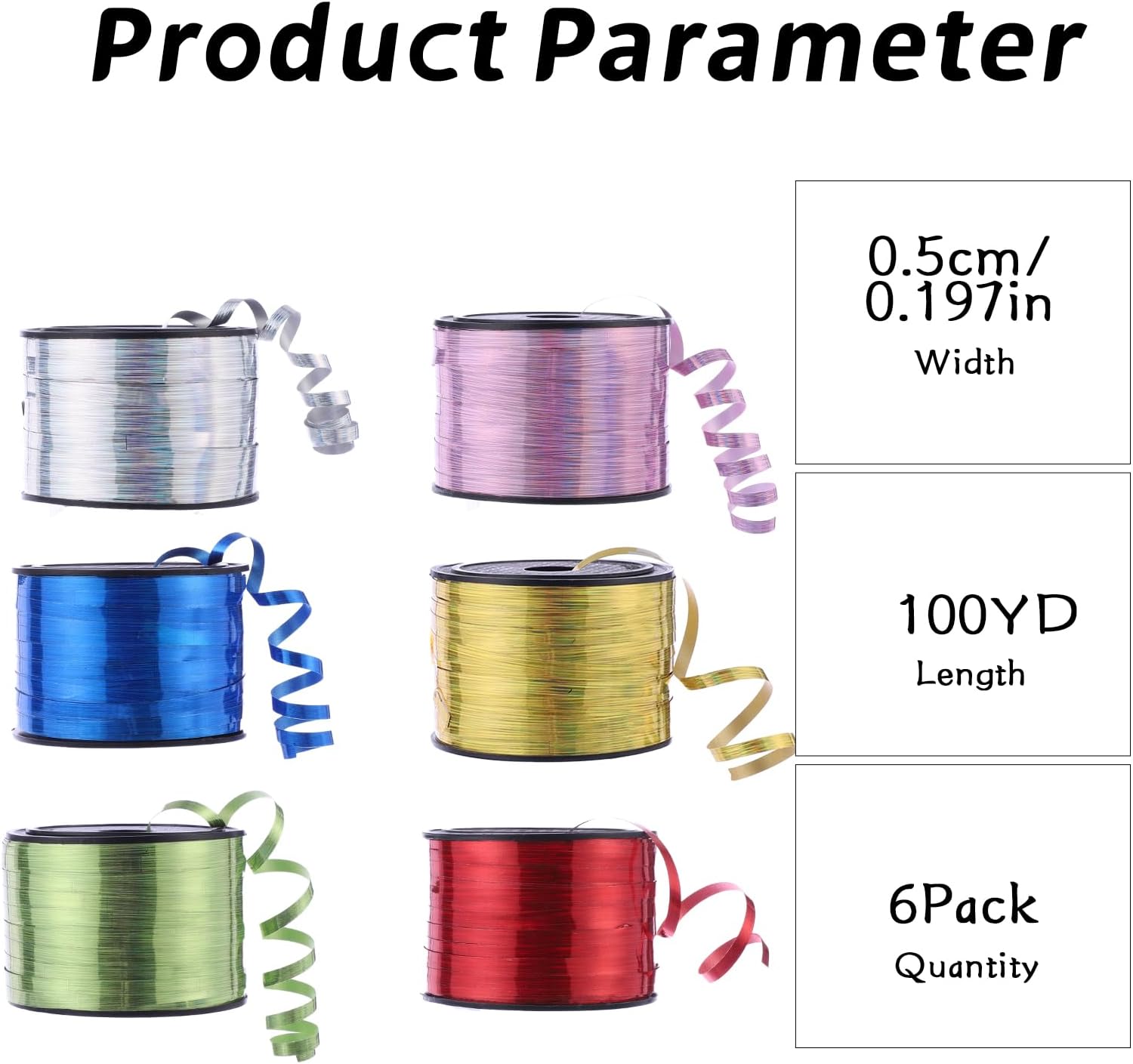 100 Yards Curling Ribbon-Balloon 6PCS Ribbon-Balloon String for Art&Craft Decor,Gift Wrapping,Ribbons and Bows for Christmas New Year Birthday Gifts Supplies - Image 2