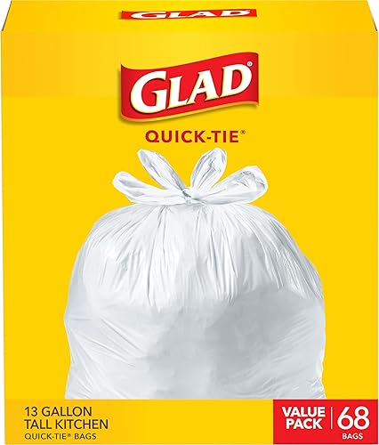 Glad Bolsas de basura, bolsas de basura altas para cocina, 13 galones, color blanco, 68 unidades, el paquete puede variar