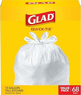 Tall Kitchen Trash Bags 13 Gallon, Unscented Garbage Bags, Quick-Tie, 68 Count