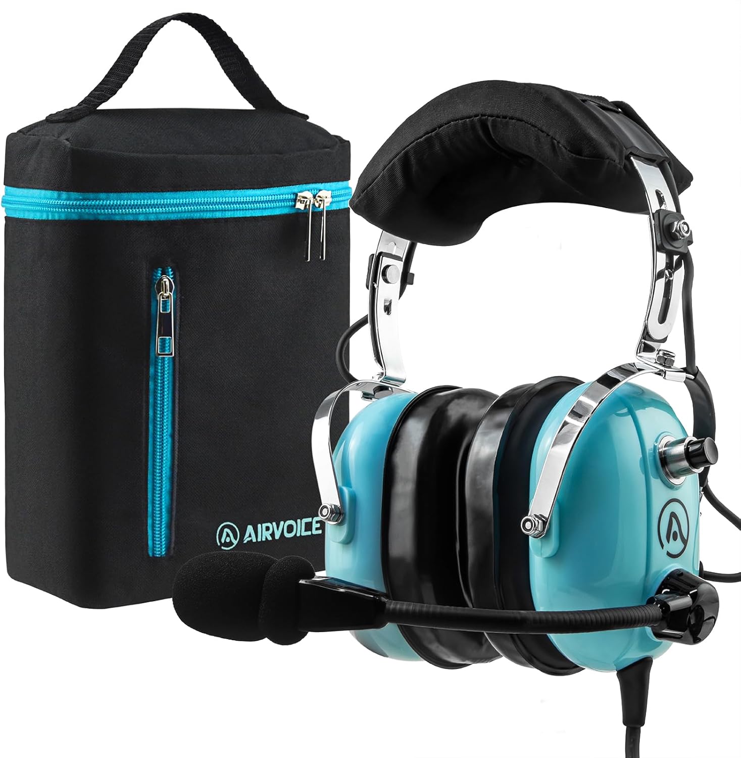 AIRVOICE Aviation Headset for Ground Control Group Tow Driver with Passive Noise Cancellation, PNR Headset with Earpads and Flexible Microphone, Headset with 10 m Cable, Single Pin Plug