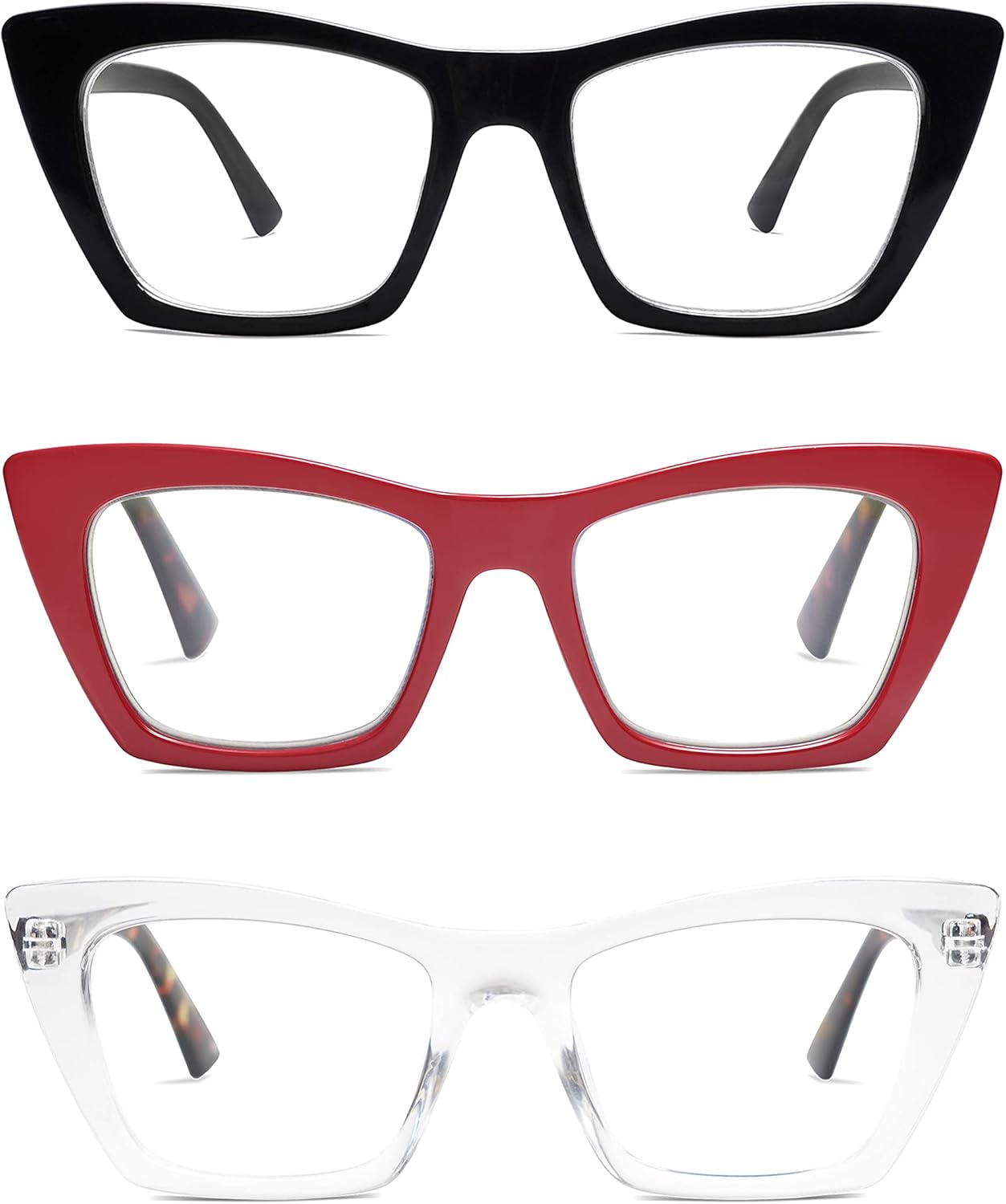 AMOMOMA Oversized Reading Glasses for Women,Trendy Cat eye Blue Light Computer Reader AM6028 Ac1 Blk+c8 Red/Tort Temple +C9 Clear/Tort Temple 2.0 x