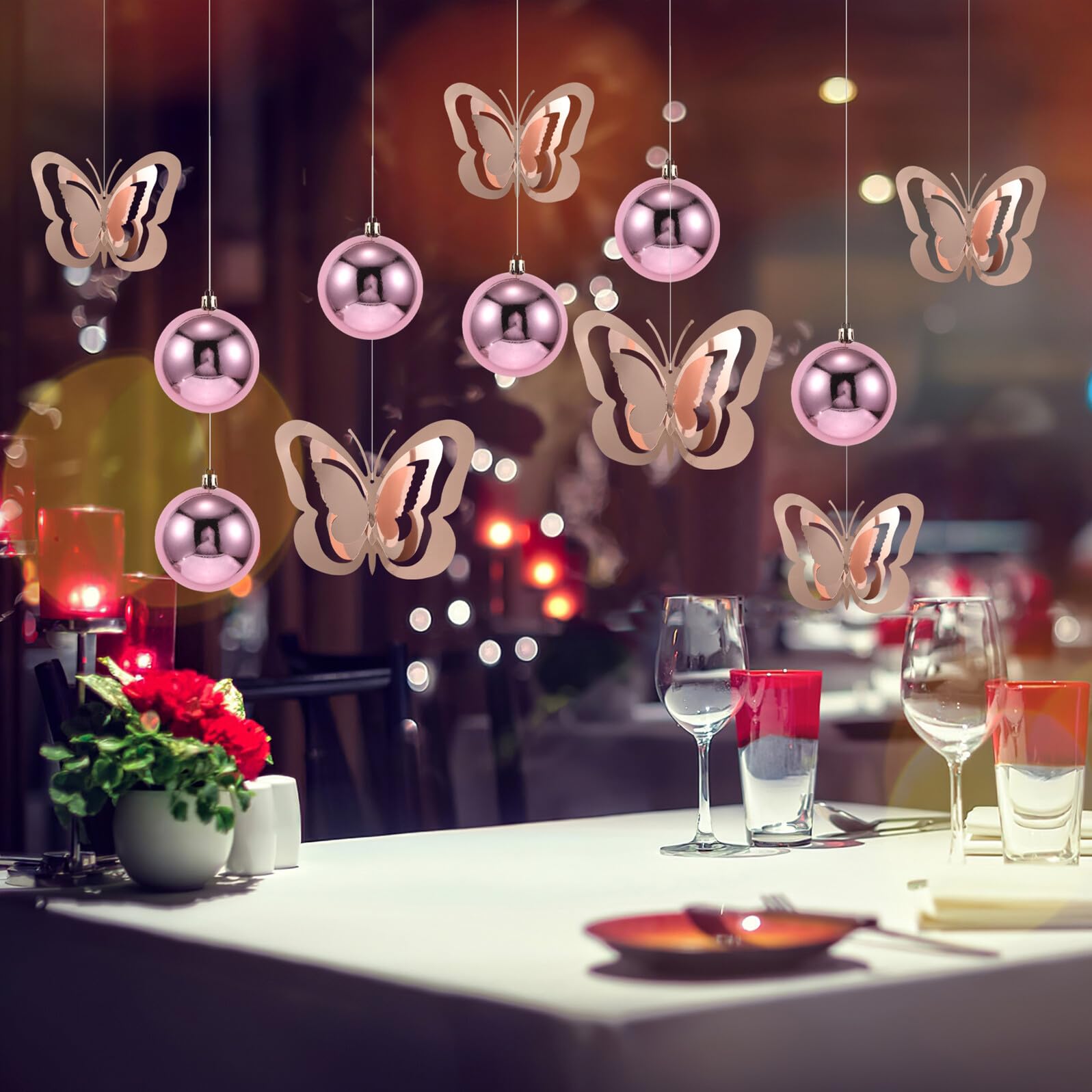 DOITOOL Teiliges Schmetterling Deckenhänger mit Glänzenden Kugeln Frühlingsdeko Innen für Fensterdeko Einfache Montage Langlebige Papier Plastik-qualität Romantische Raumgestaltung
