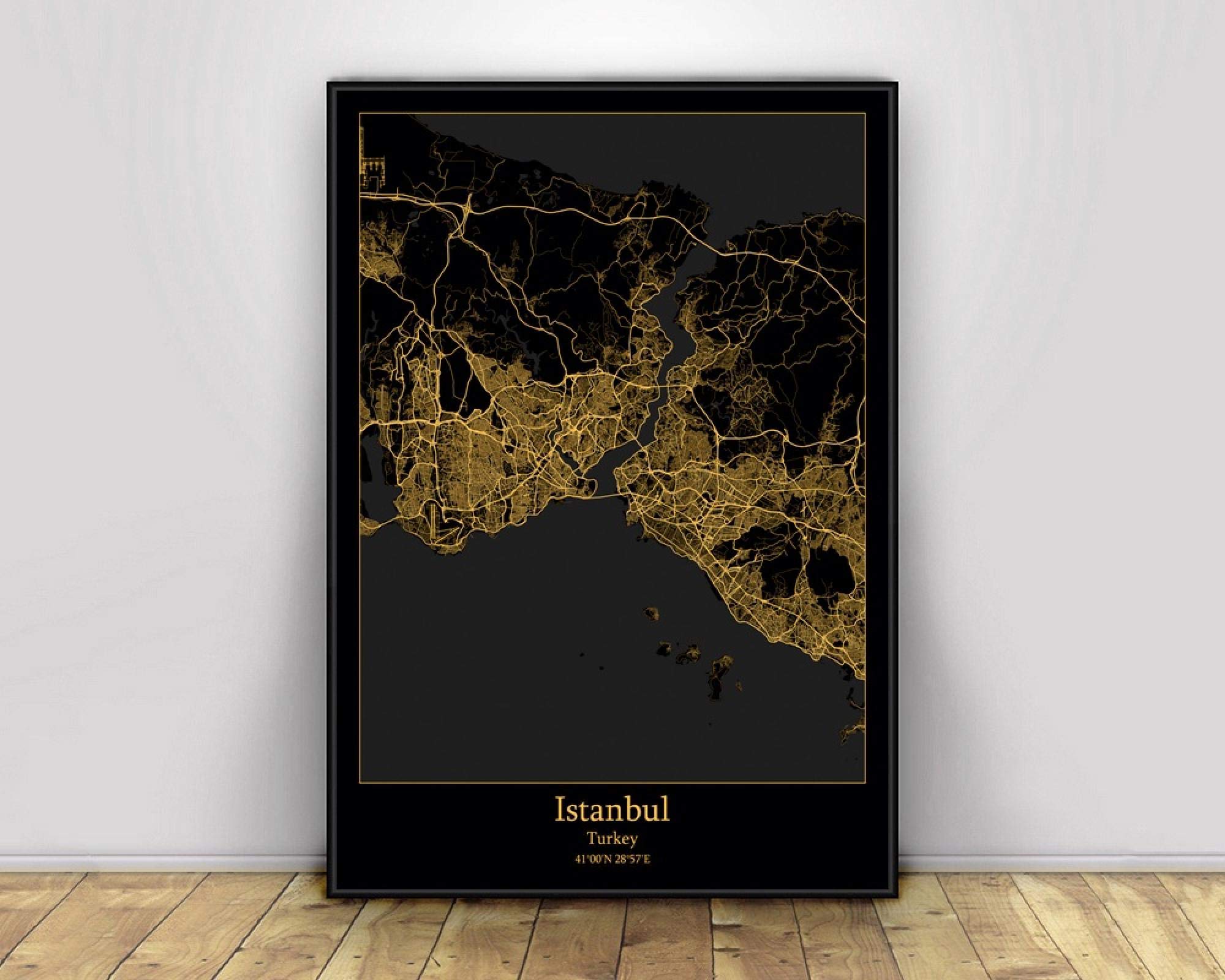 Istanbul Turquie noir et or ville lumiere cartes personnalisé monde ville carte affiches