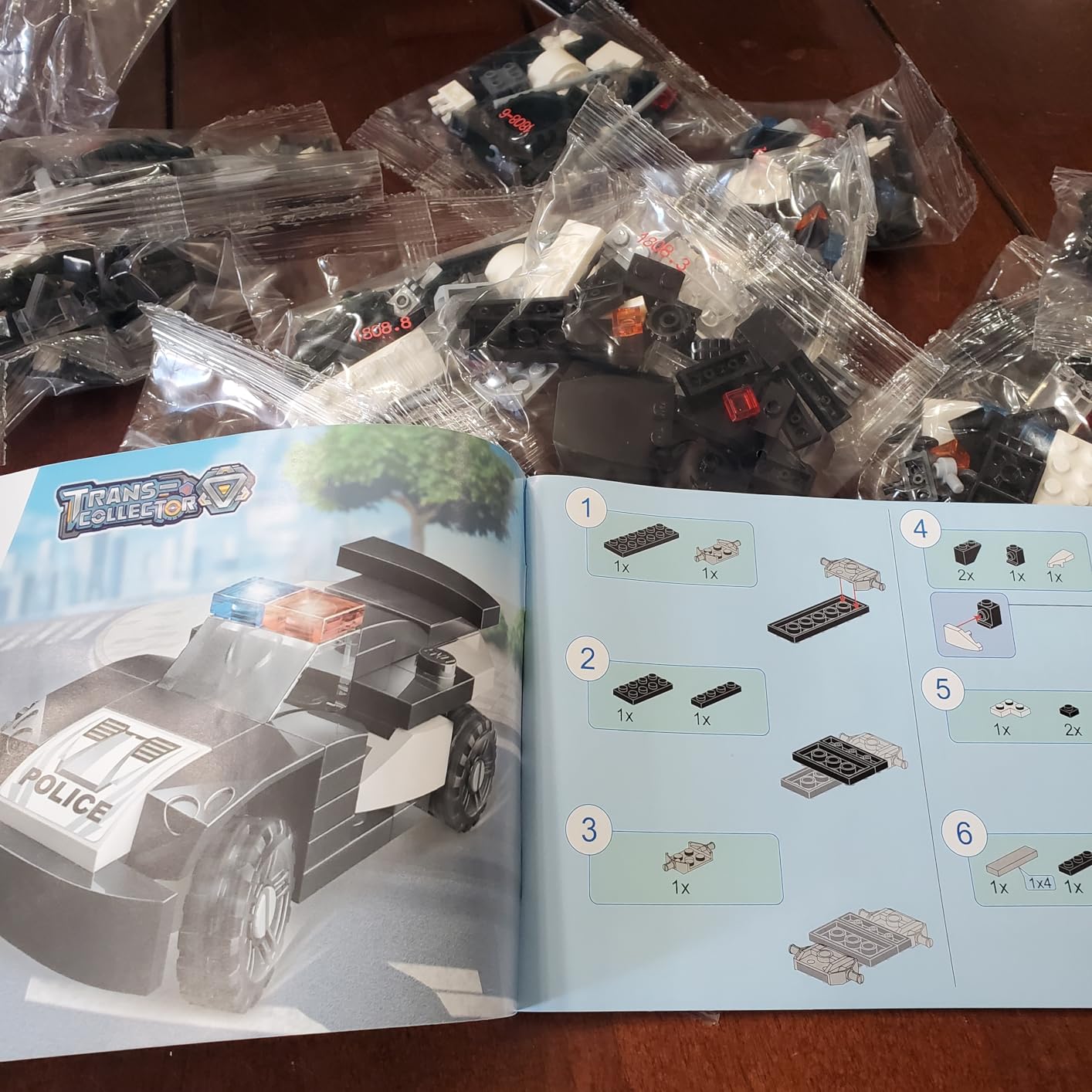 Assembled police vehicles from the building block set