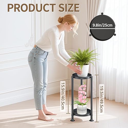 Miniatura 7 de LASZOLA Soporte de esquina negro de 2 niveles para plantas de interior para flores grandes y altas, soporte vertical de metal resistente para patio,