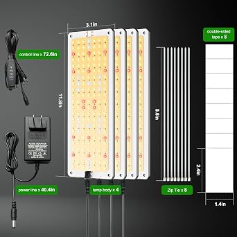 LED Grow Light Panel, High Efficiency 616LEDs Under Cabinet Plant Growing Lamp Strip for Seedlings, Veg, Flowers, 46W (4 x 11.5W) 3/9/12H Timer Ultra-Thin Full Spectrum LED Grow Lights