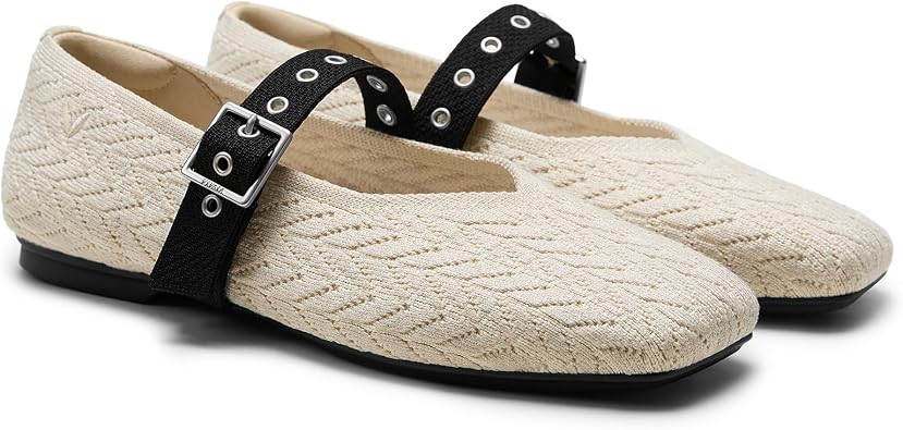VIVAIA Myriel Margot 3.0 Mary Jane Flats for Women, Comfortable Square Toe Fashion Adjustable Metal Buckle Sustainable Ballet Flat Shoes