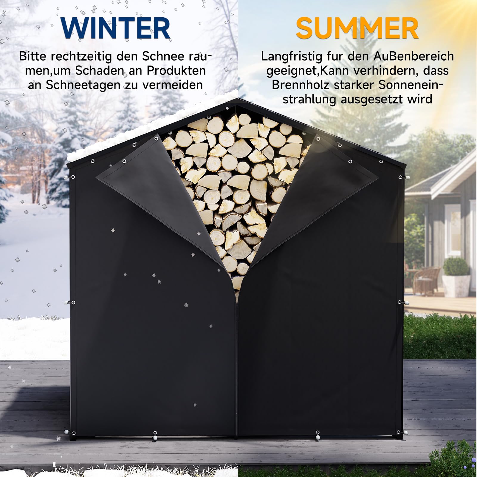 UDPATIO Metalowy regał na drewno kominkowe, antracyt, 185 x 105 x 190 cm / 3,2 m³ z metalowym dachem – odporny na warunki atmosferyczne, z plandeką odporną na promieniowanie UV, do układania w stos