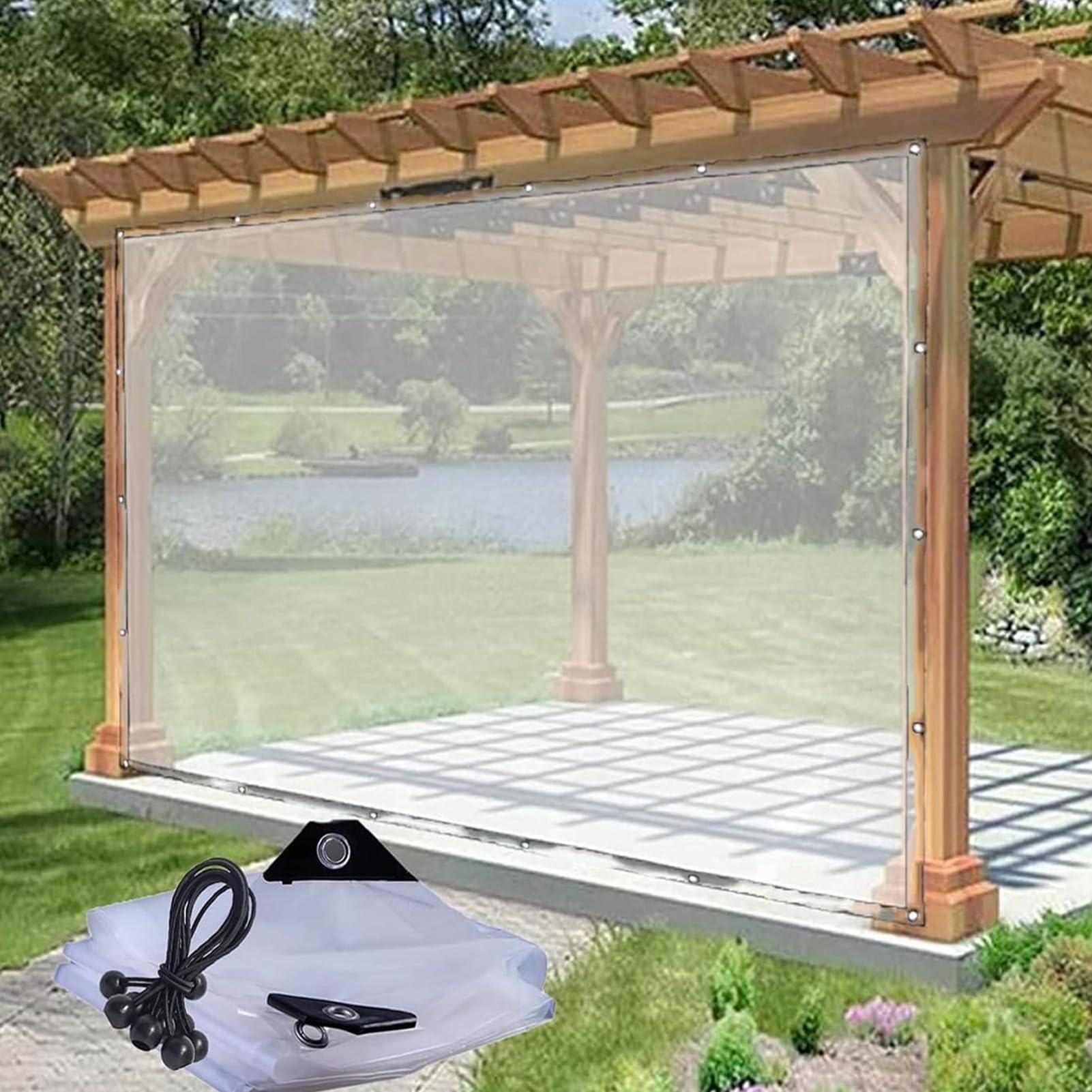Cortina de Lona Transparente para Exteriores, Cubiertas de Pérgola Impermeables, Paneles Laterales de Plástico, para Balcón, Patio, Porche POCHY(2x3m(6.56x9.84ft))
