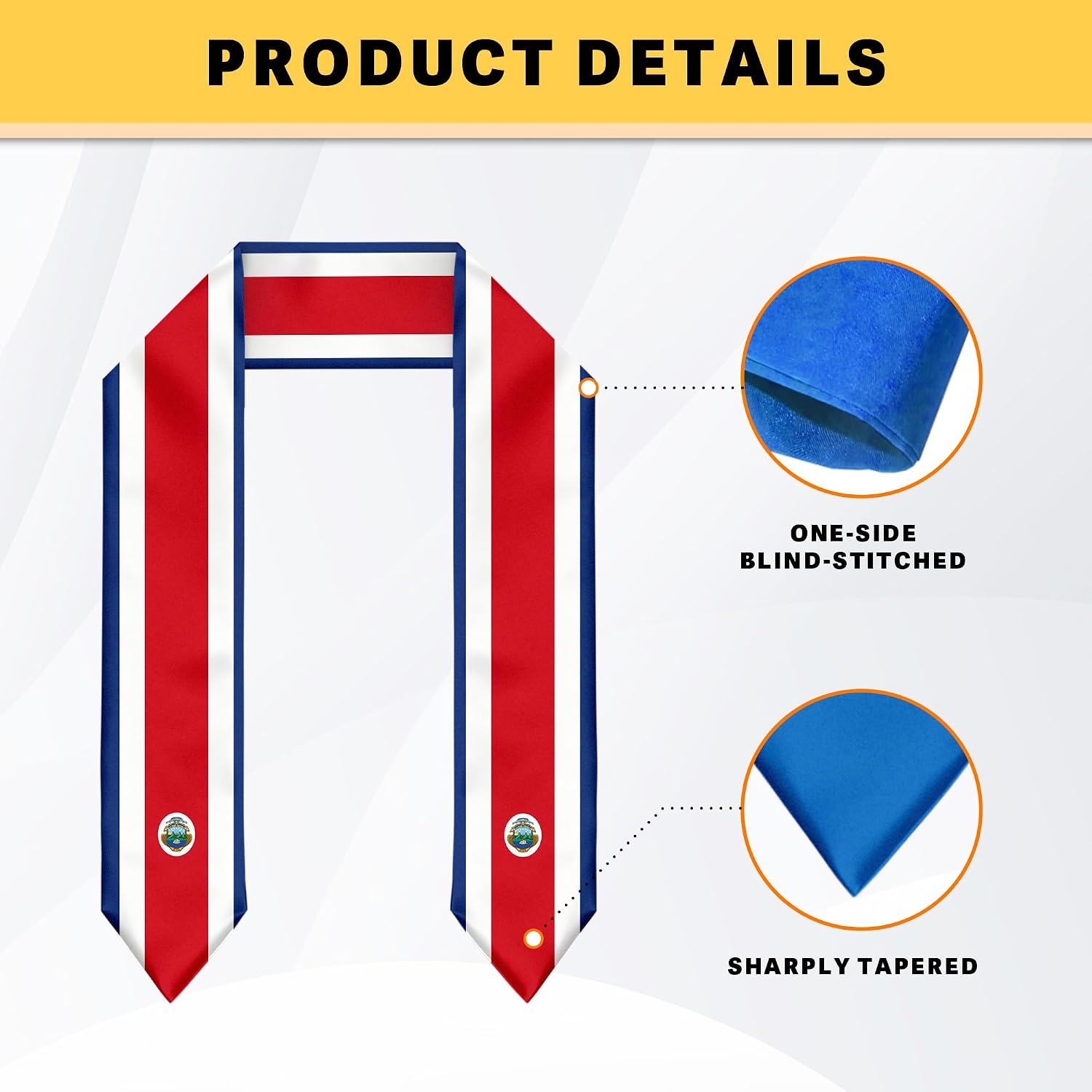 Costa Rica Flag Graduation Stole Graduation Sash Scarf for International Student Abroad Adult Unisex