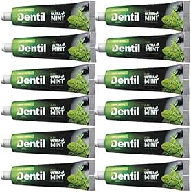 Dentil Creme Dental Ultra Mint com Xilitol, Sem Flúor, Cálcio e Proteção, 70g (12 unidades)